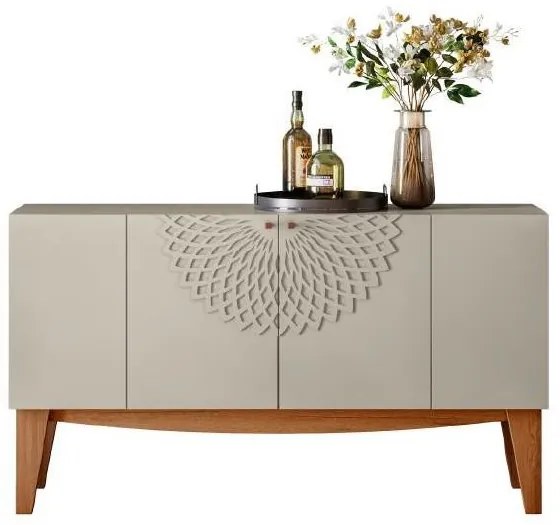 Aparador JADE – 136x39,5x77,4 cm – MDP Casca de Ovo e Cedro com 4 Port