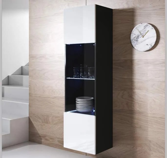 Vitrine de Parede Granada – 40x165 cm – Preto e Branco com LED Azul