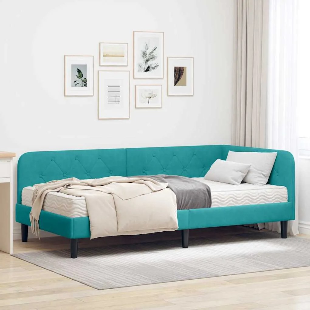 vidaXL Estrutura de Cama de Canto Turquesa 90 x 200 cm Veludo