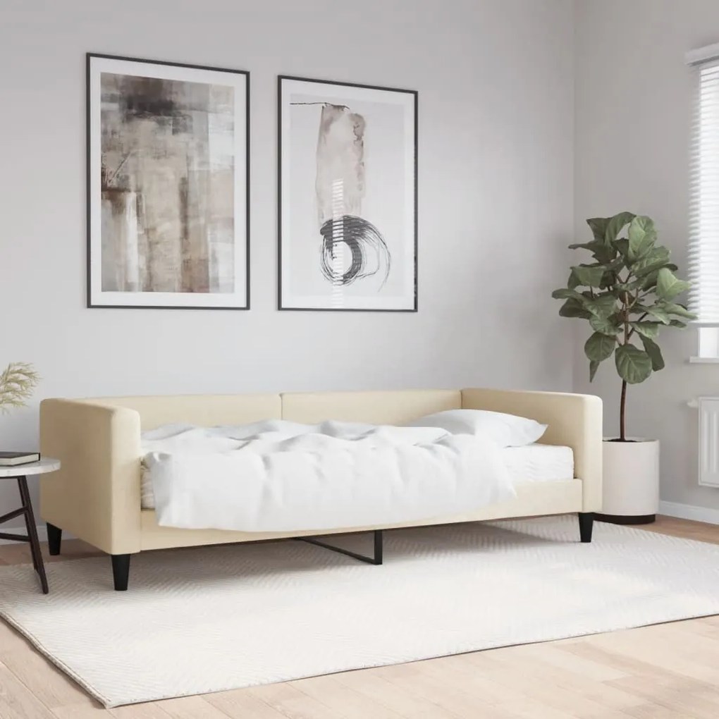 Sofá-cama com colchão 90x200 cm tecido cor creme