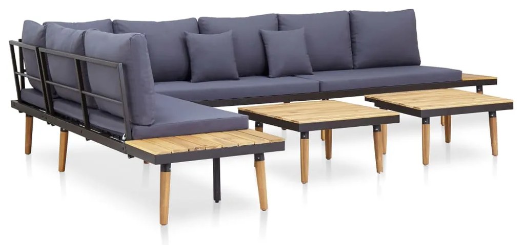 7 lugares conjunto lounge jardim + almofadões acácia castanho