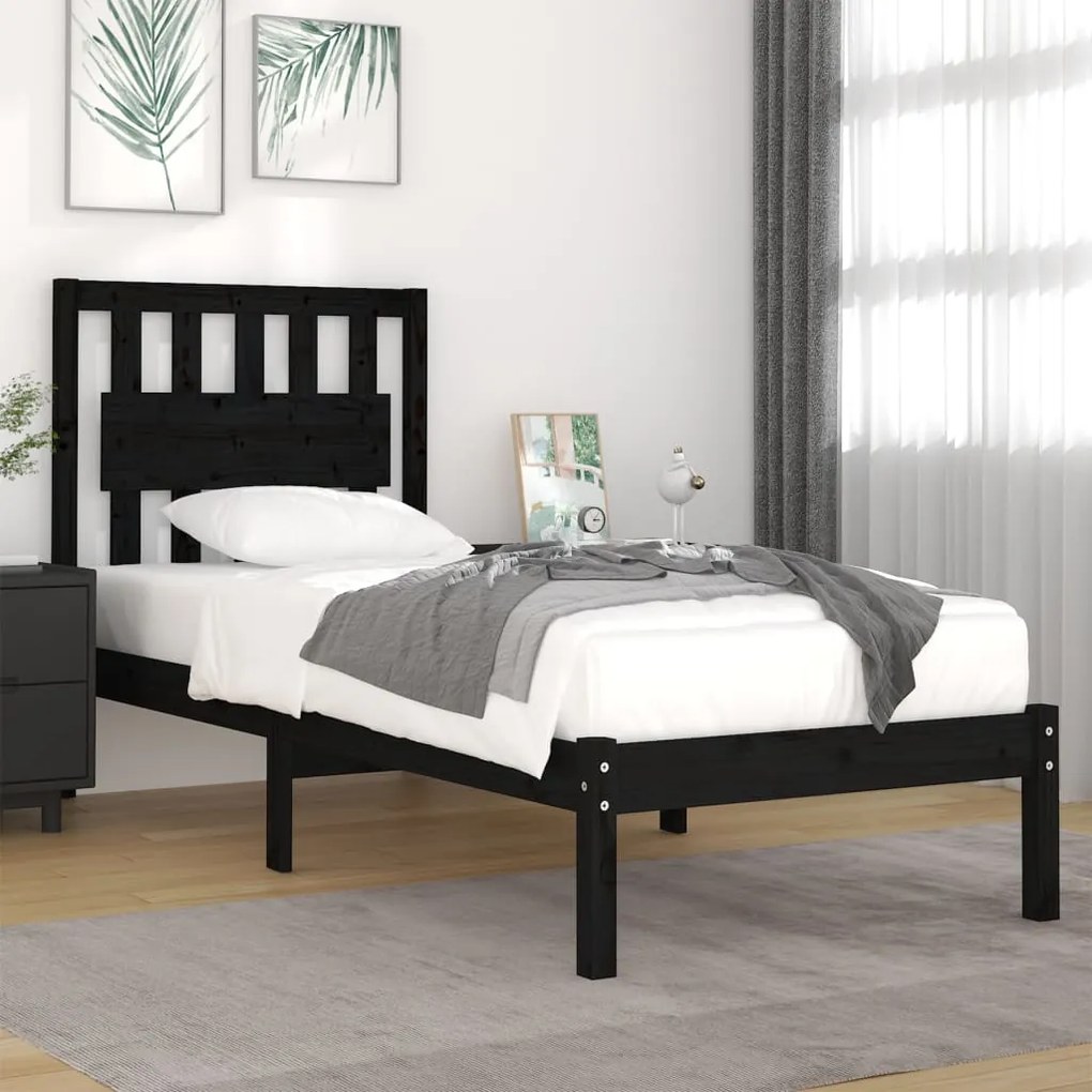 vidaXL Estrutura de cama 90x200 cm madeira de pinho maciça preto