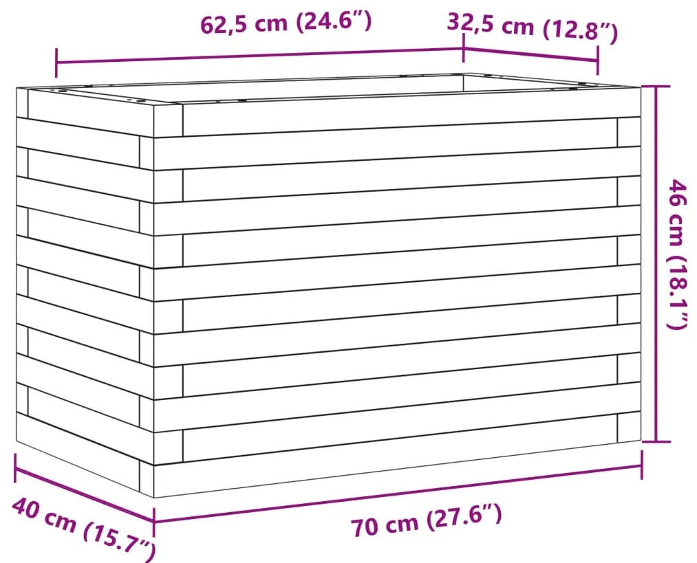 Vaso/floreira de jardim 70x40x46 cm madeira pinho maciça branco