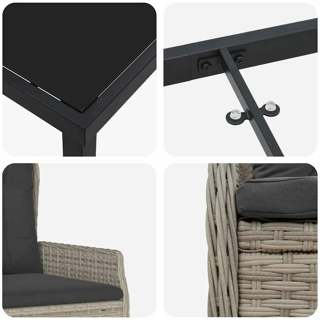 Conjunto de Jantar de Jardim 3 Peças Cinza Claro em Rattan Sintético