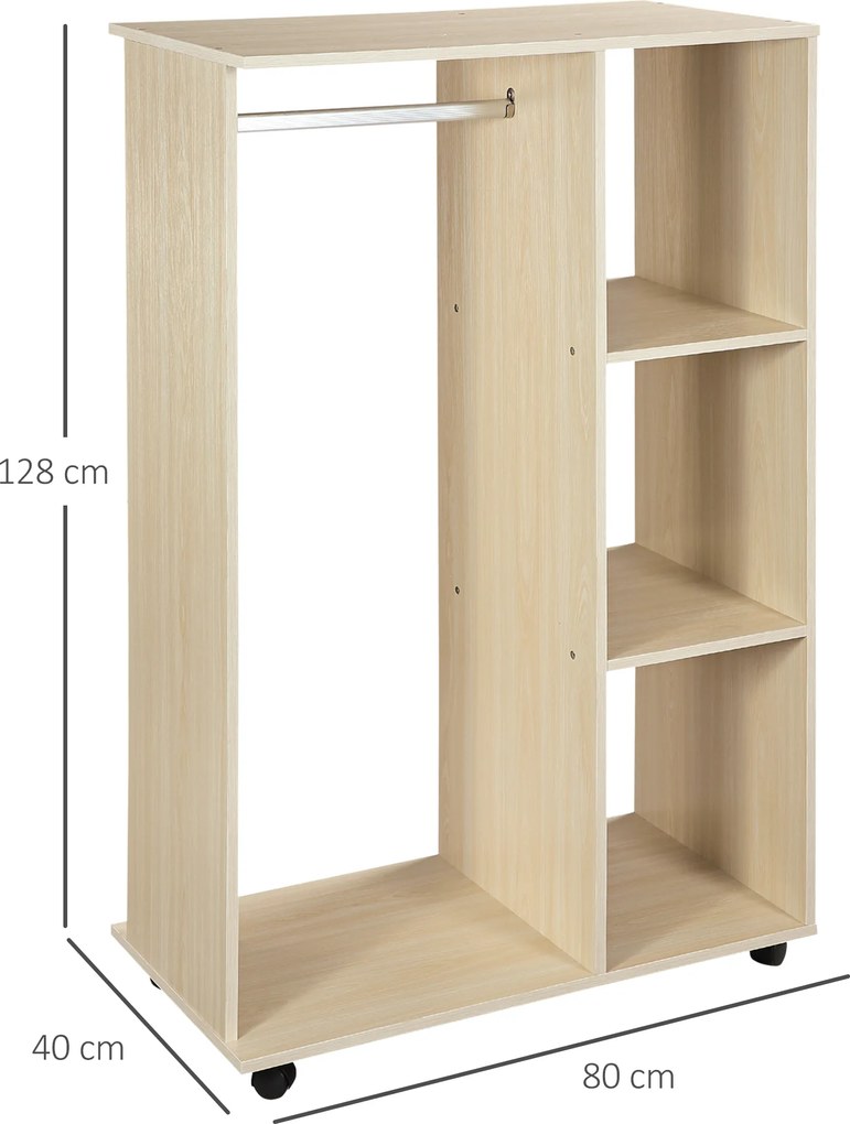Guarda roupa 80 x 40 x 128 cm móvel Cor carvalho claro