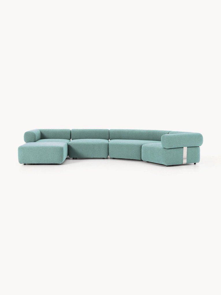 Sofá modular grande em bouclé Anton com pufe (esquerdo/direito)