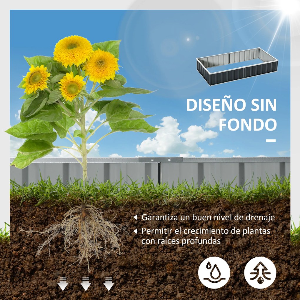 Caixa de Plantação de Aço Inclui Luvas Caixa de Plantio Retangular para Cultivos de Plantas e Flores para Terraço Balcão Exterior 174x90x30 cm Cinza