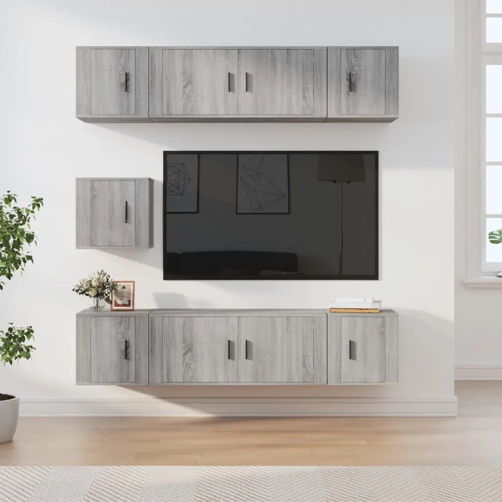 vidaXL Conjunto móveis de TV 7 pcs madeira processada sonoma cinza