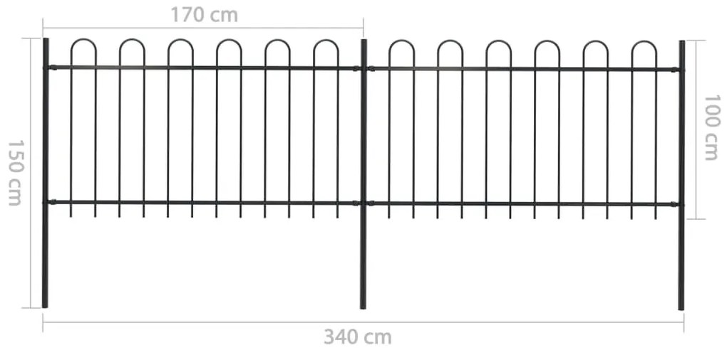 Cerca de jardim com topo em aros 3,4x1 m aço preto
