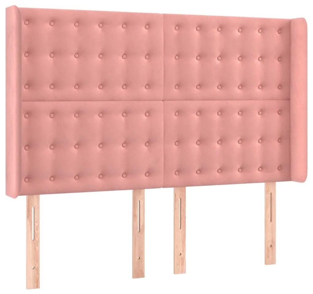 Cabeceira de cama c/ luzes LED veludo 147x16x118/128 cm rosa