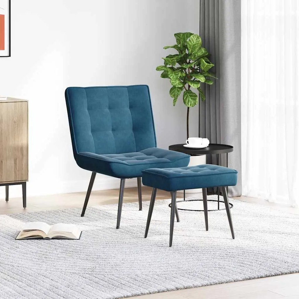 Cadeira de descanso com banco veludo azul