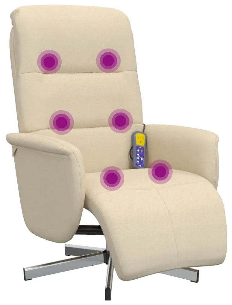Cadeira de massagens reclinável com apoio de pés tecido creme