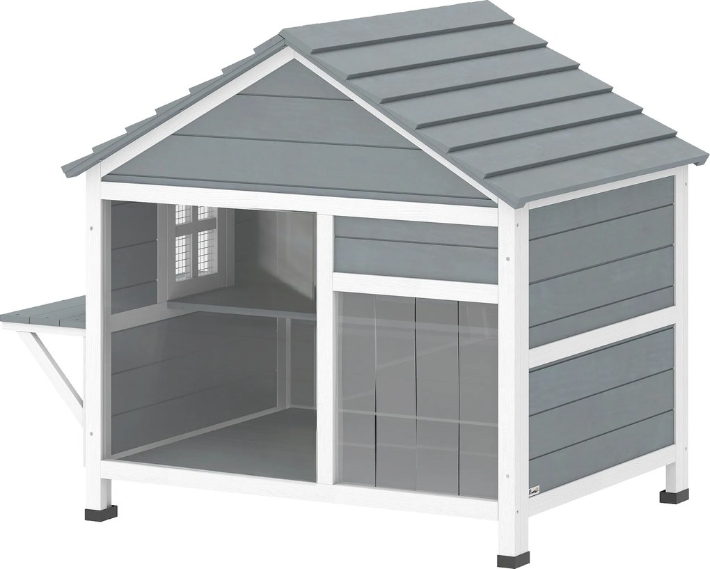 Casinha para gatos de exterior com teto abrível, janela panorâmica, porta de lâminas e plataforma de descanso, 101 x 72,5 x 81 cm, cinzenta