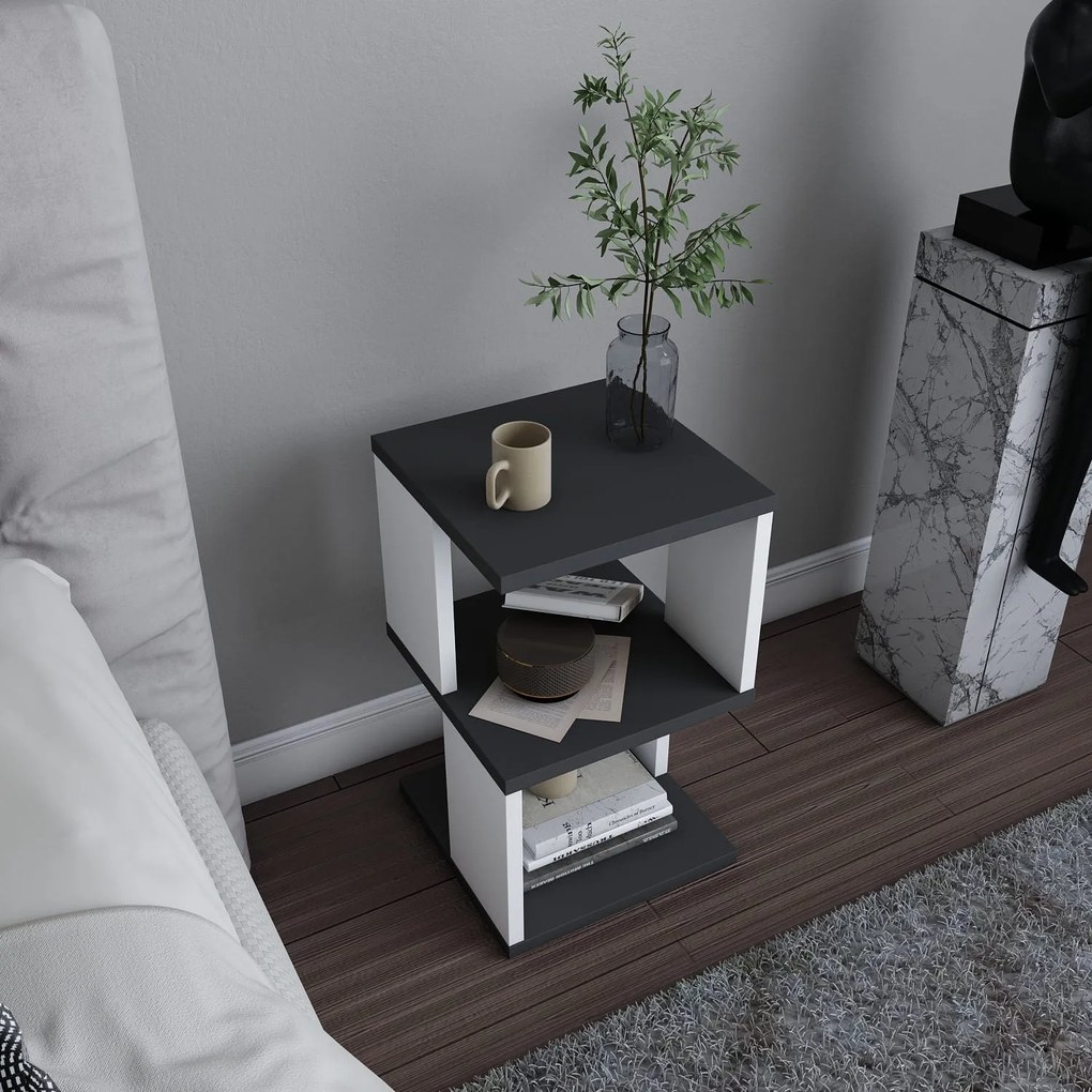 Mesa de Cabeceira Carter – Antracite e Branco – 29,6 x 29,6 x 49,4 cm