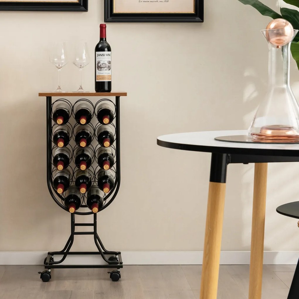 Garrafeira para 14 garrafas de vinho com rodas amovíveis e bloqueáveis 38 x 30 x 82 cm Castanho e preto