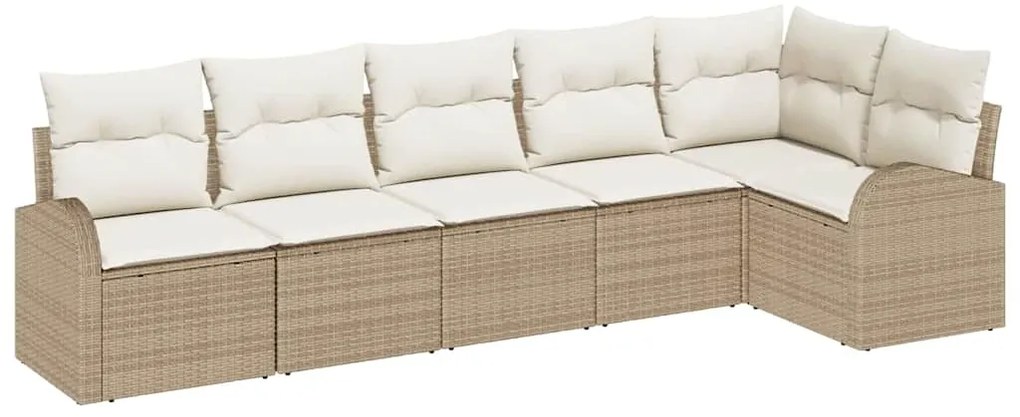 Conjunto de Sofá de Jardim de 6 Peças com Almofadas Rattan Polié Bege