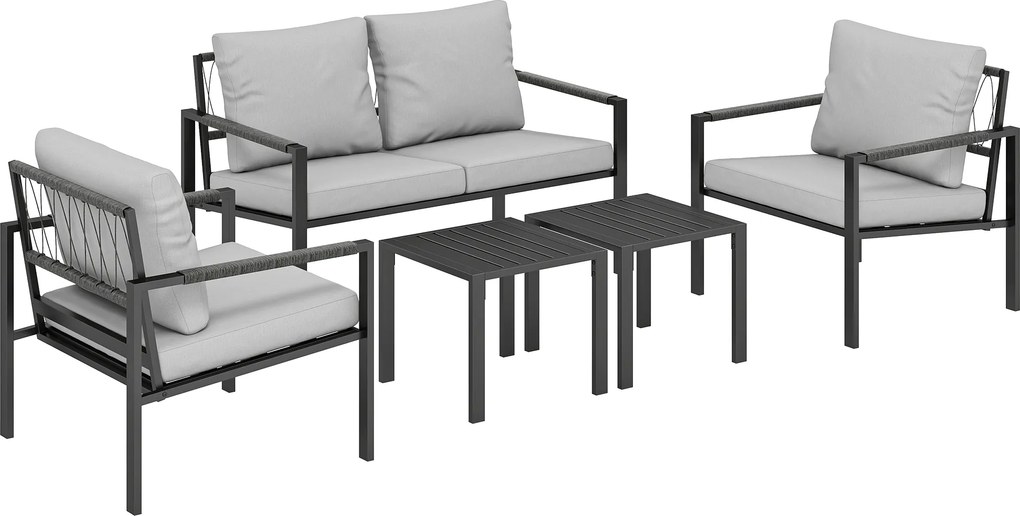 Outsunny Conjunto de Móveis de Jardim para 4 Pessoas, à prova de intempéries, Conjunto para Varanda com Sofá 2 lugares, Poltronas, Almofadas, Mesa Lateral Cinza Claro | Aosom Portugal