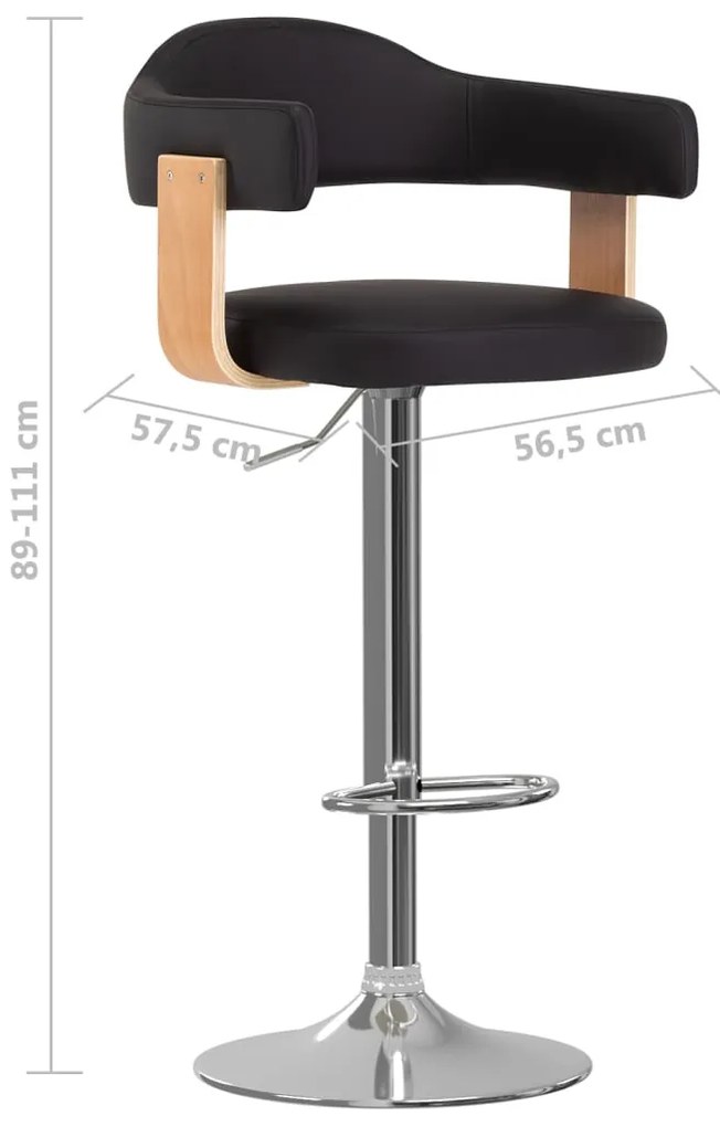 Bancos de bar 2 pcs madeira curvada e couro artificial preto