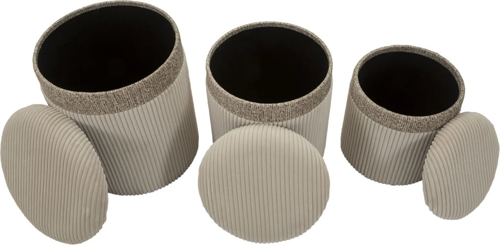 PUFE COM ARMAZENAMENTO 3 PEÇAS Ø 40,5x49,5-35x42-31x38 CM CREME