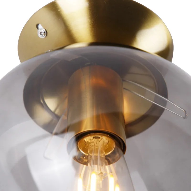 Candeeiro de teto Art Deco latão com vidro fumê - Pallon Art Deco
