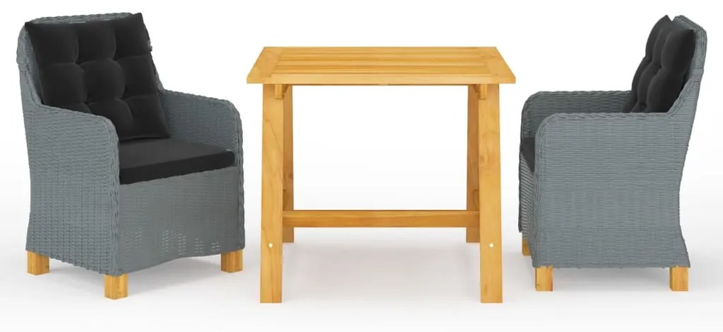 vidaXL 3 pcs conjunto de jantar para jardim cinzento-claro
