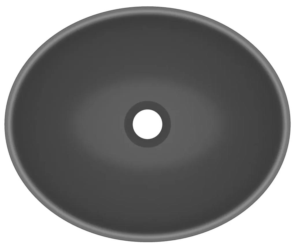 Lavatório Oval Duran em Cerâmica Cinzento-Escuro Mate - 40x33cm - Desi
