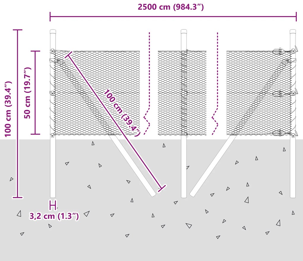 Conjunto de Cerca Conjunto de 2 Aço Galvanizado 25 x 0,5 m