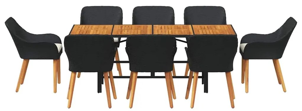 Conjunto de Jantar de Jardim 9 Peças Preto Rattan Sintético