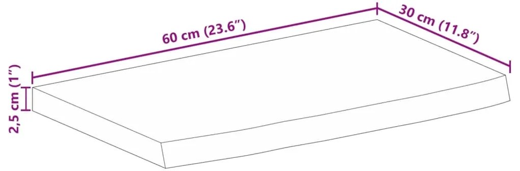 Tampo de mesa c/ borda viva 60x30x2,5cm mangueira áspera maciça