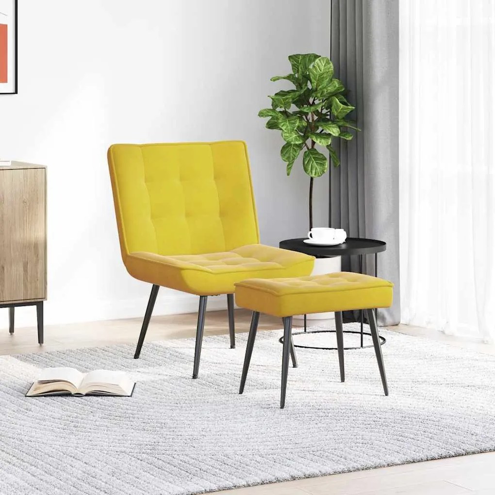 Cadeira de relaxamento com banco em veludo amarelo