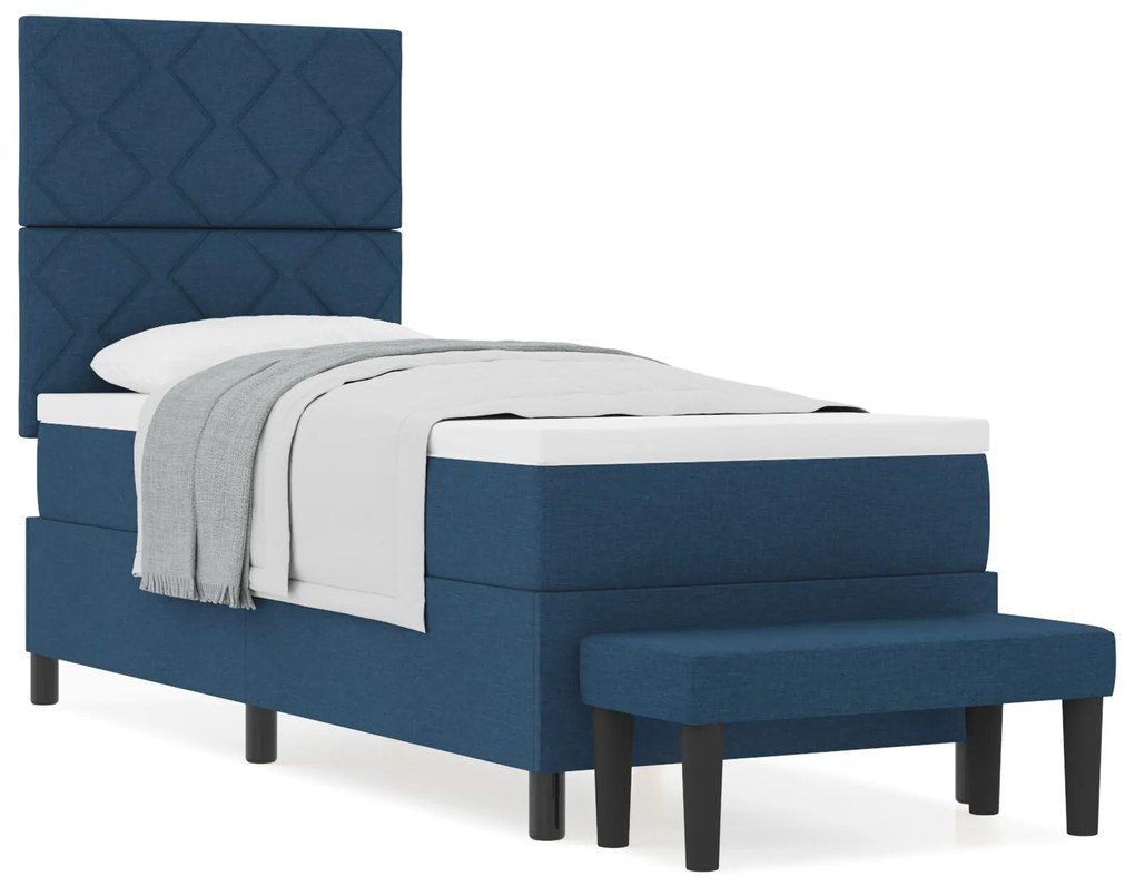 Cama Box Spring com Colchão &amp; Banco Azul 80x200 cm Tecido