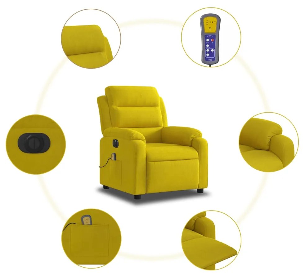 Poltrona de massagens reclinável elétrica veludo amarelo