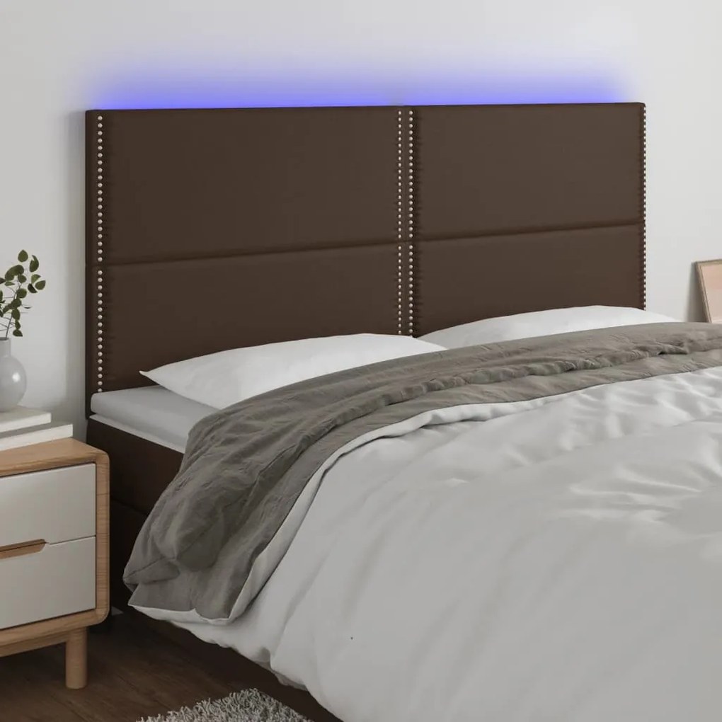 vidaXL Cabeceira cama c/ LED couro artif. 160x5x118/128 cm castanho