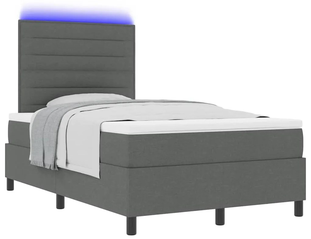 Cama com Estrado, Colchão e LED, Cinza Escuro, 120 x 190 cm