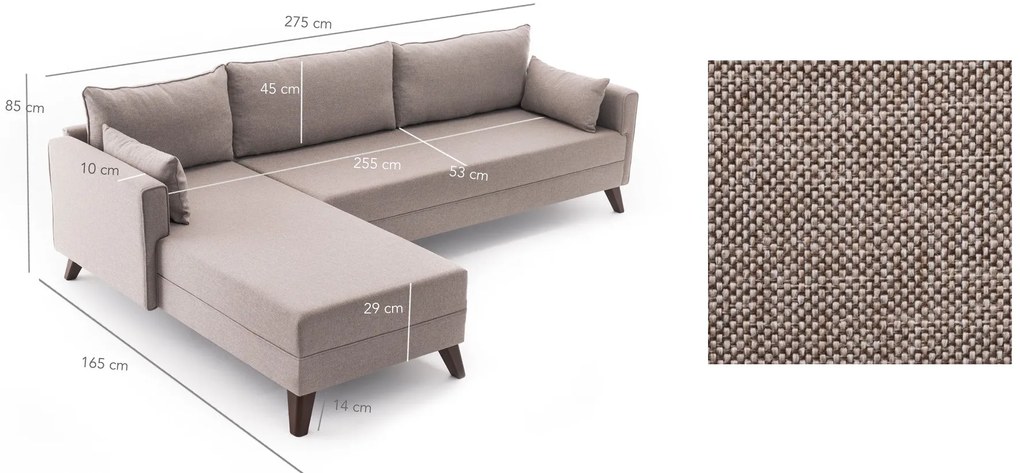 Sofá de Canto Bella – Creme – 275x85x165 cm