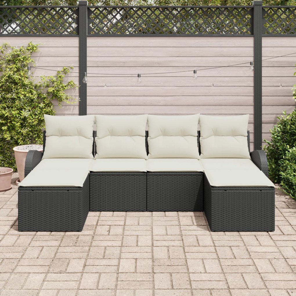 Conjunto de Sofá de Jardim vidaXL de 6 Peças com Almofadas em Polirata