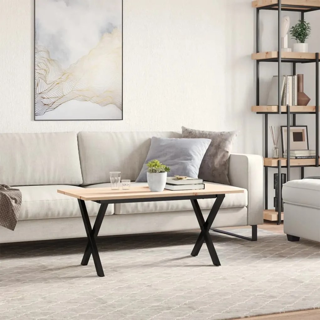 Mesa de centro estrutura em X 90x40x45 cm pinho e aço