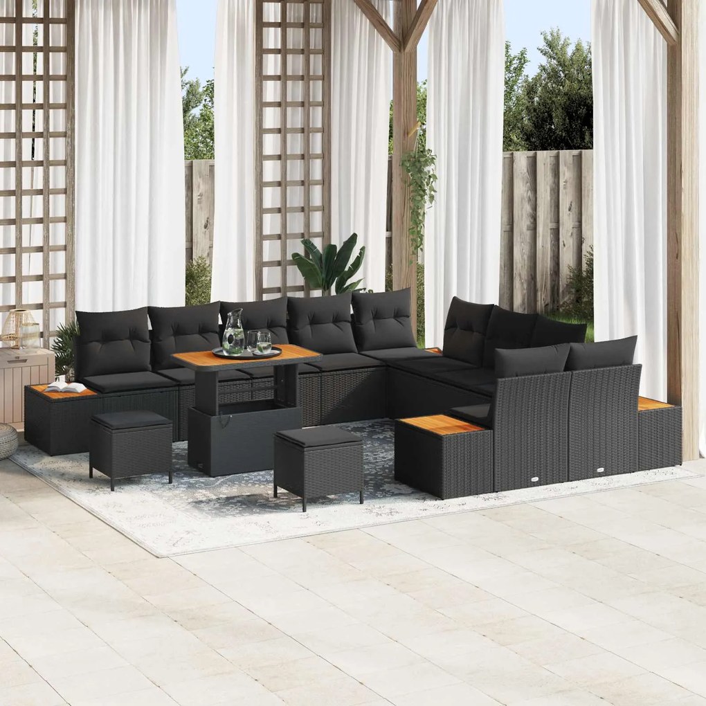vidaXL Conjunto de Sofá de Jardim 13 pcs Preto Rattan Sintético