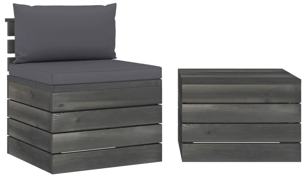 vidaXL 2 pcs conjunto lounge de paletes com almofadões pinho maciço