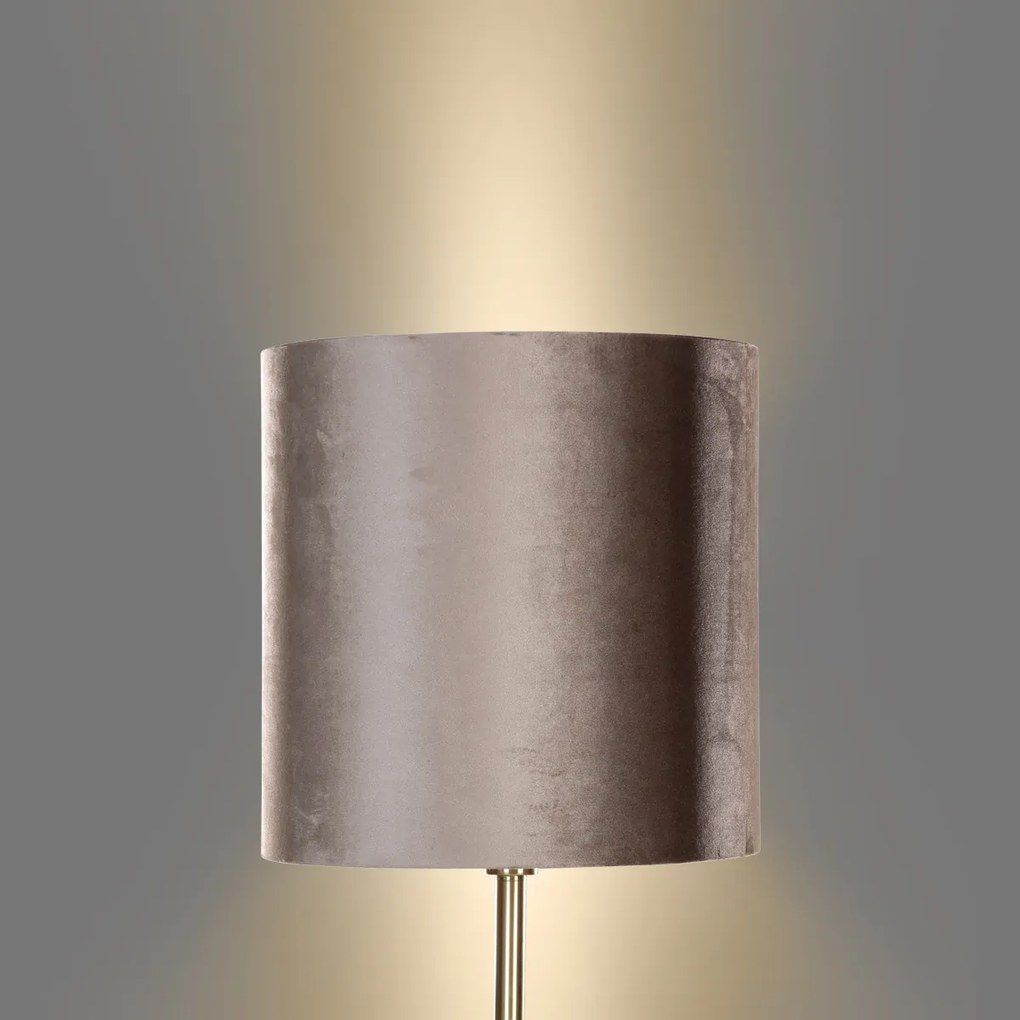 Candeeiro de pé latão com abajur de veludo taupe 50cm - Simplo