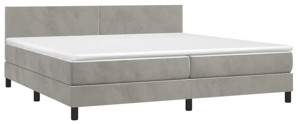 Cama box spring c/ colchão/LED 200x200 cm veludo cinzento-claro