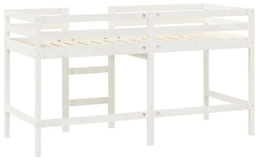 Cama alta p/ criança c/ escada 90x200 cm pinho maciço branco