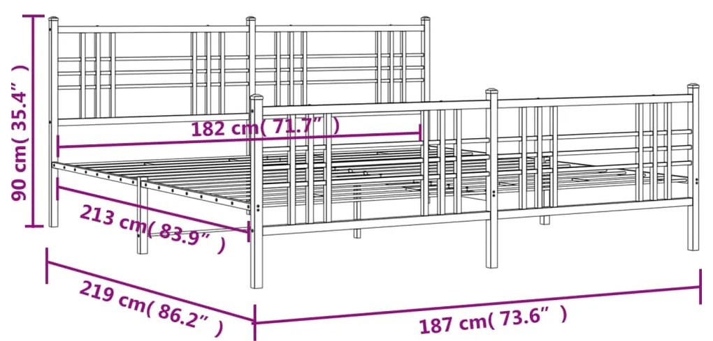 Estrutura de cama com cabeceira e pés 183x213 cm metal preto