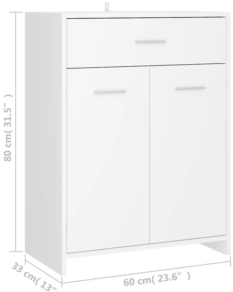 Armário de casa de banho 60x33x80 cm contraplacado branco