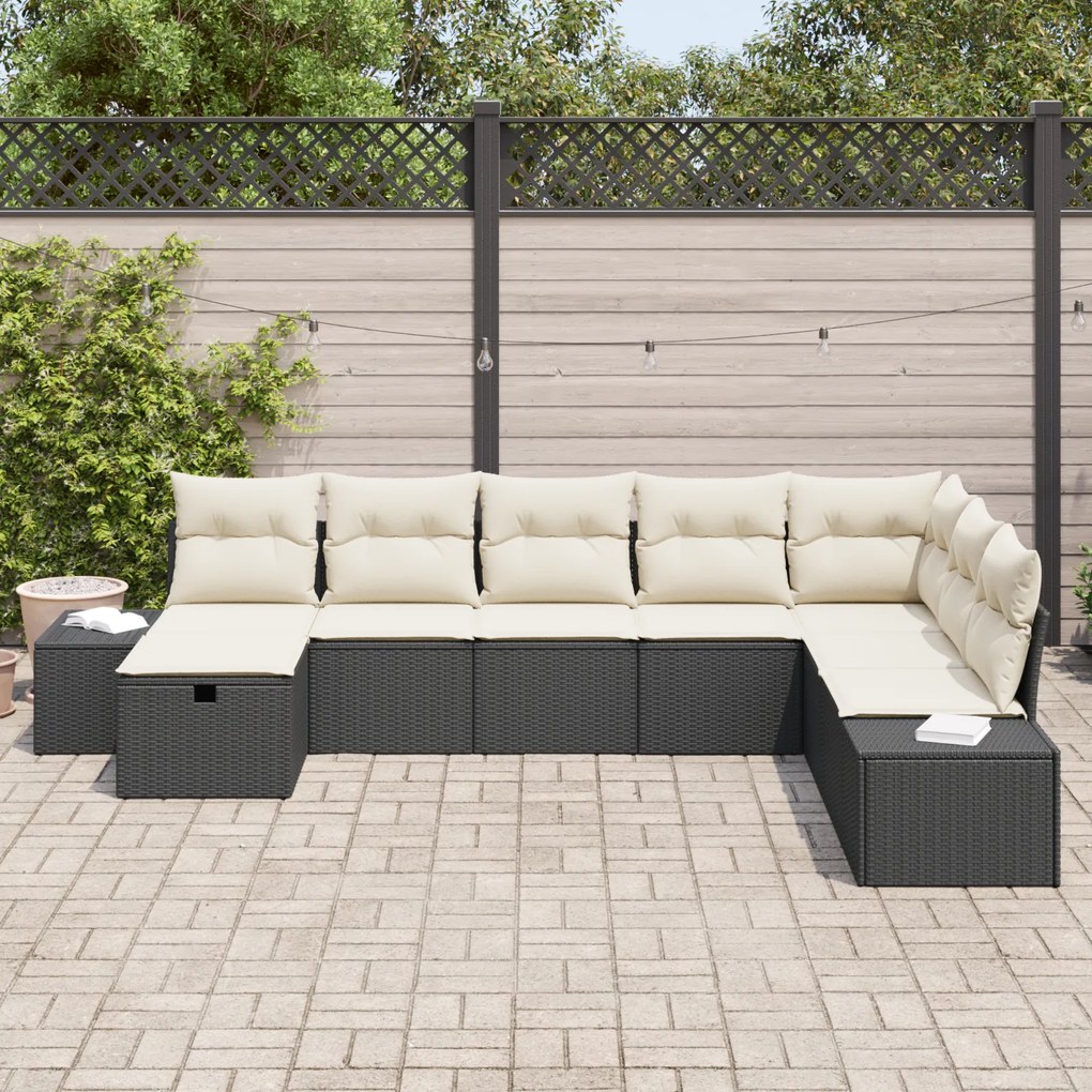 Conjunto de Sofá de 8 Peças com Almofadas Preto Rattan PE