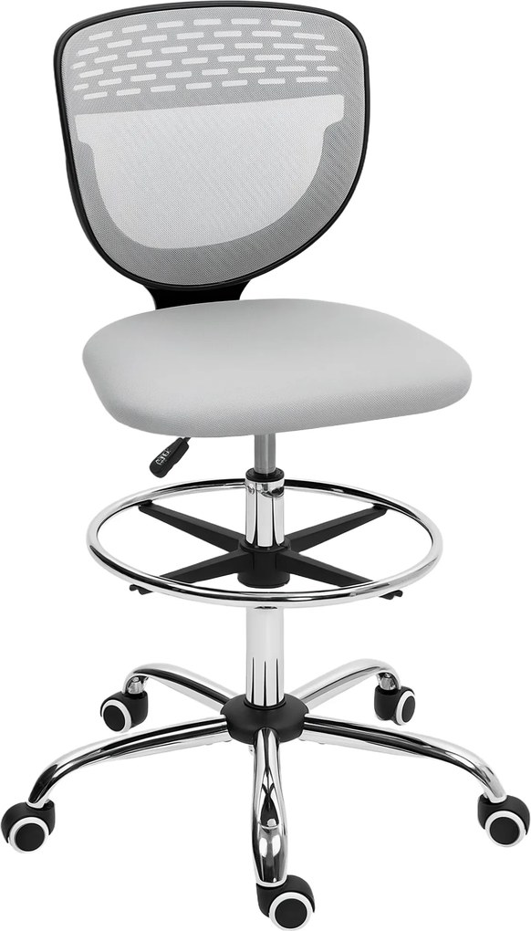 Cadeira de escritório ergonómica em malha, cadeira de desenho, altura e apoio para os pés ajustáveis, 59 x 59 x 106-126 cm, cinzenta
