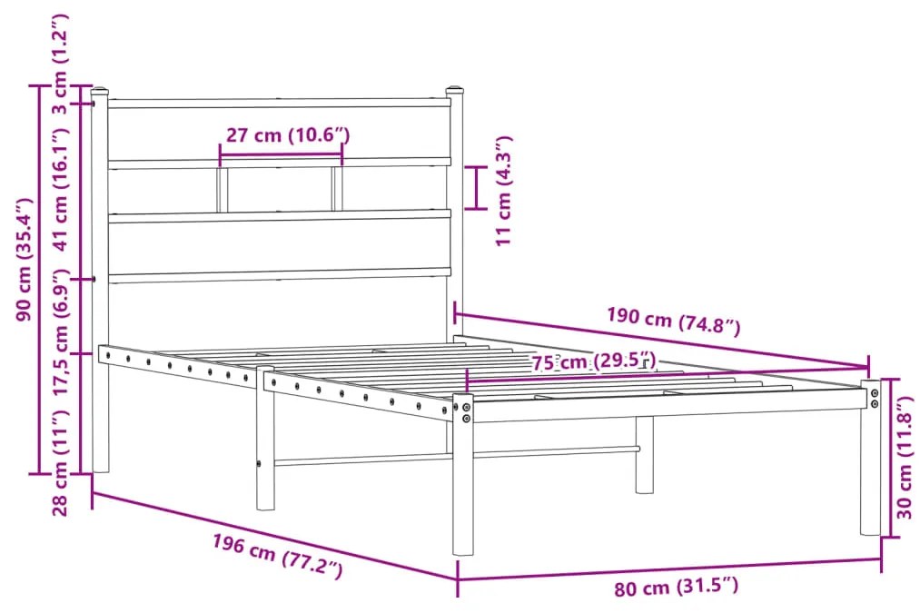 Cama sem colchão com cabeceira 75x190 cm carvalho castanho
