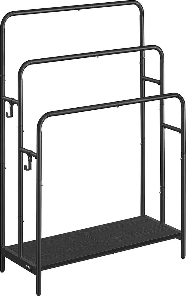 Toalheiro com 3 barras 70 x 30 x 100 cm em Metal e aglomerado de madeira preto