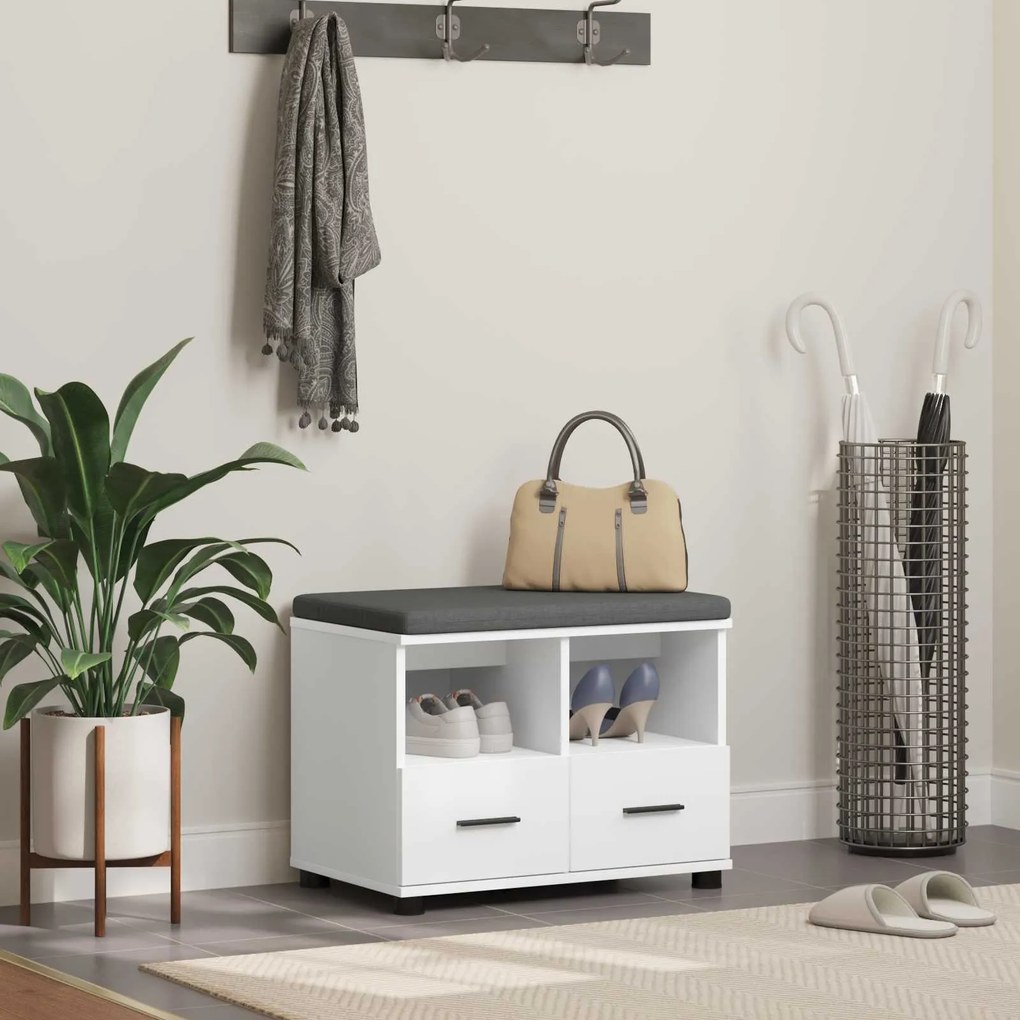 vidaXL Banco de Hall com almofada com gaveta Branco 60 x 38 x 46 cm