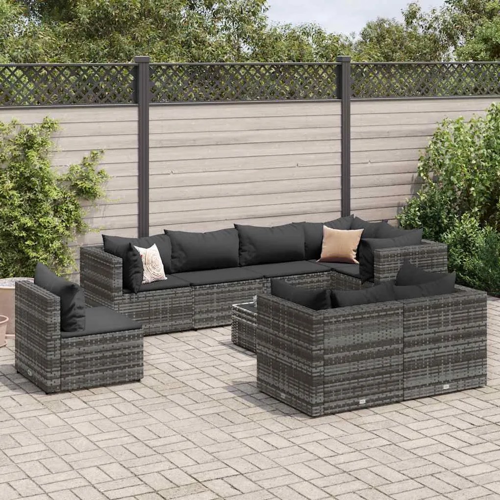 vidaXL 9 pcs conjunto lounge de jardim c/ almofadões vime PE cinzento